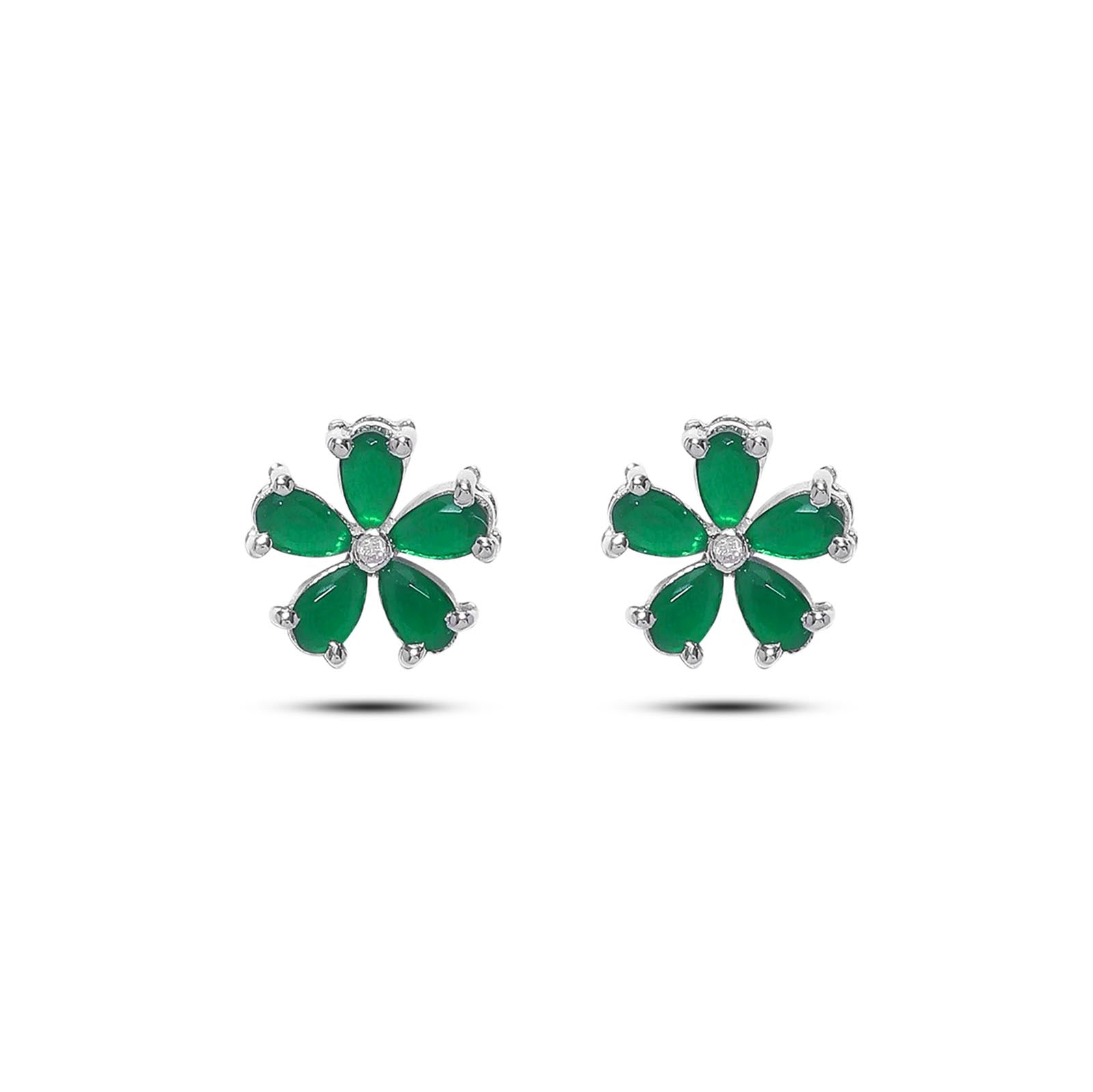 Floral Green Silver Stud Earrings