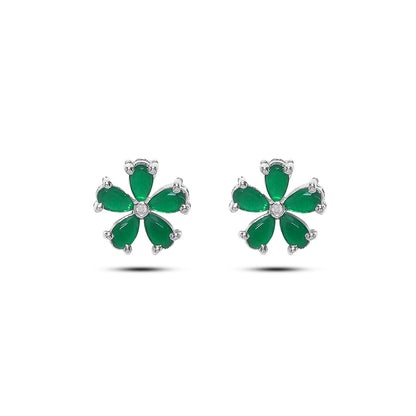 Floral Green Silver Stud Earrings