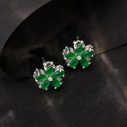 Floral Green Silver Stud Earrings