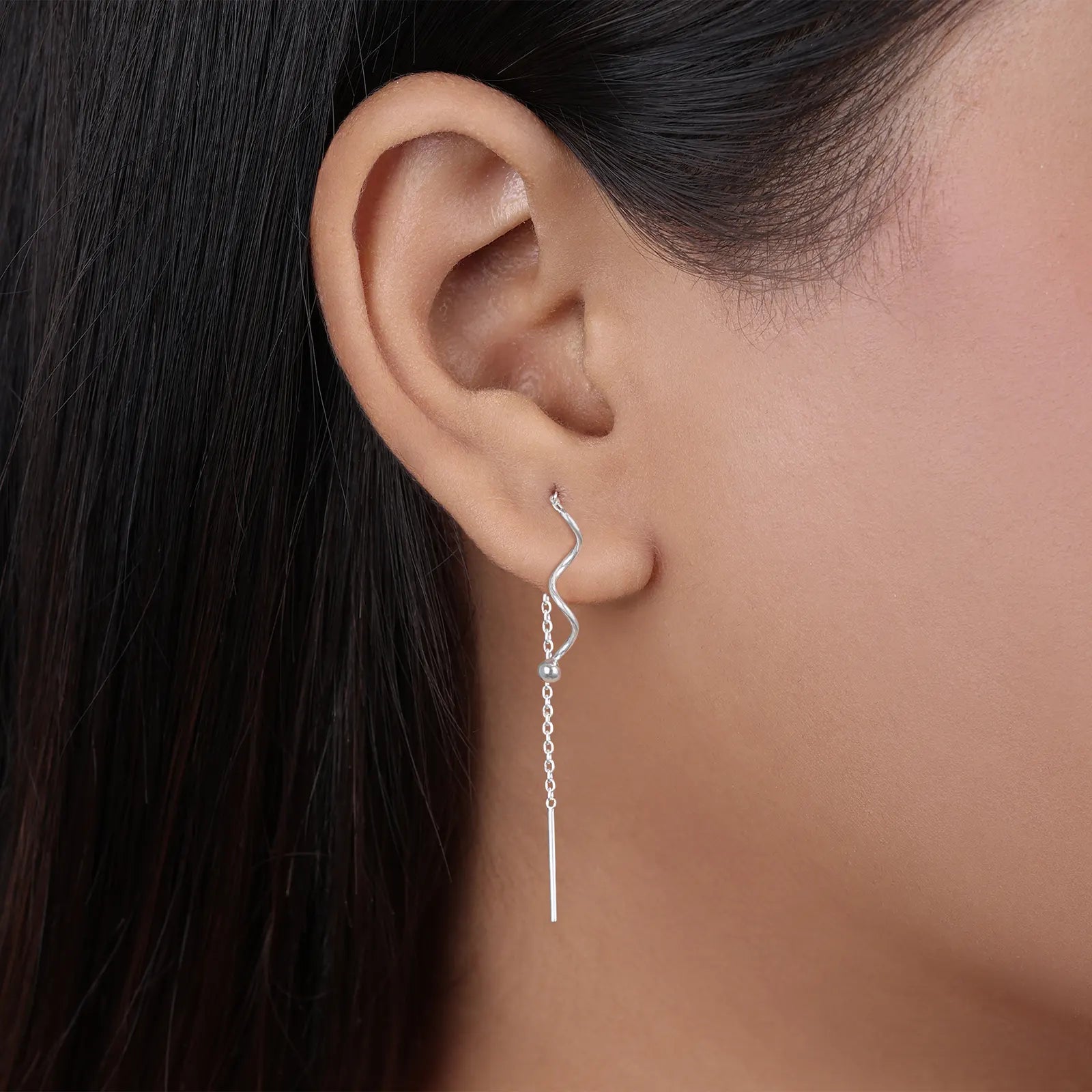 Pure Silver Earrings - Wavy Chain Drop - Tweov Jewels