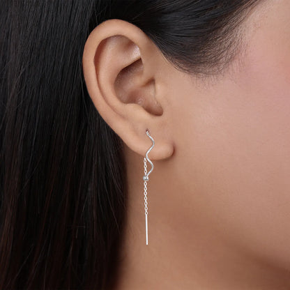Pure Silver Earrings - Wavy Chain Drop - Tweov Jewels