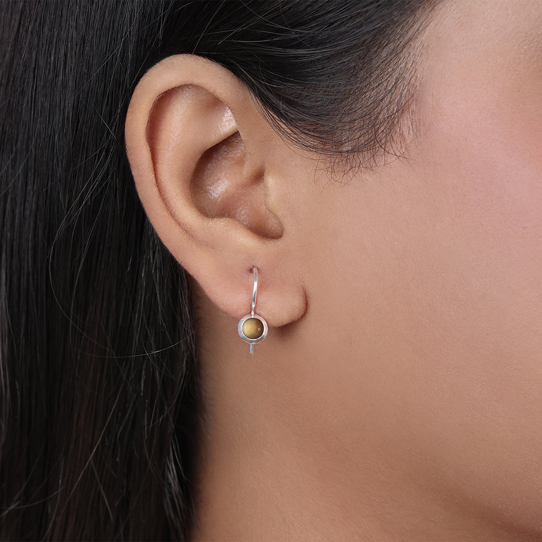 Pure Silver Earrings - Garnished With Tiger-Eye Stone - Tweov Jewels