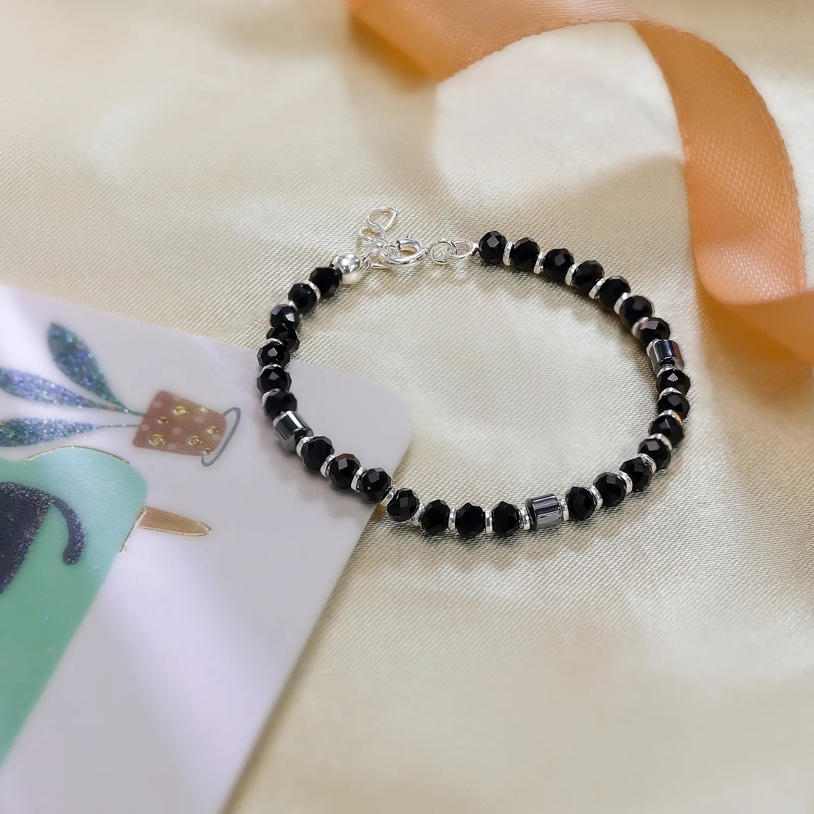 Silver Black Bead Bracelet for Kids