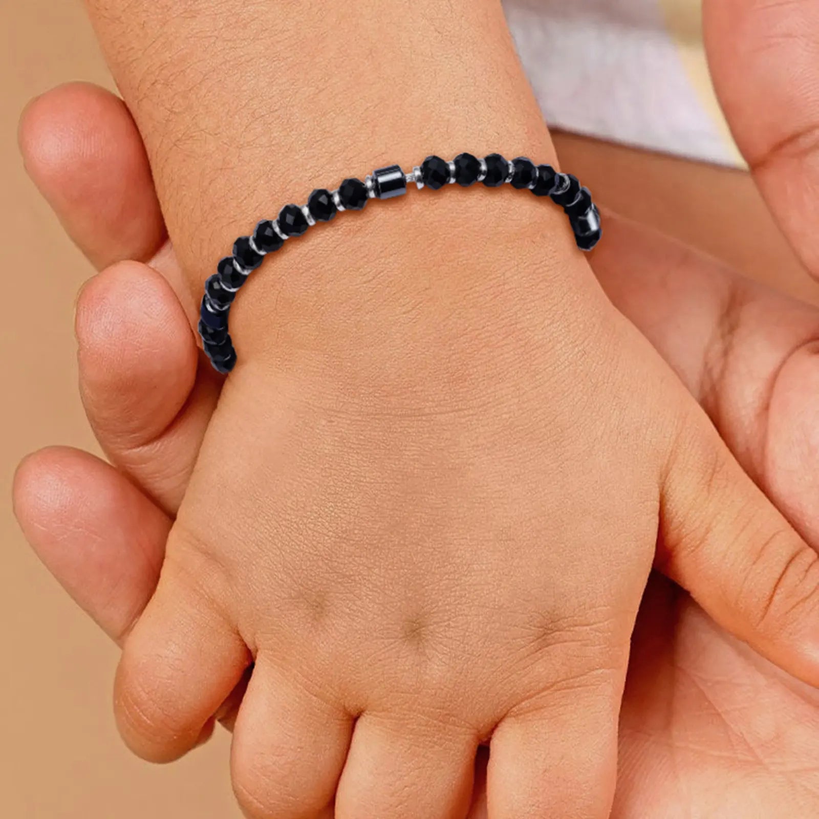 Silver Black Bead Bracelet for Kids