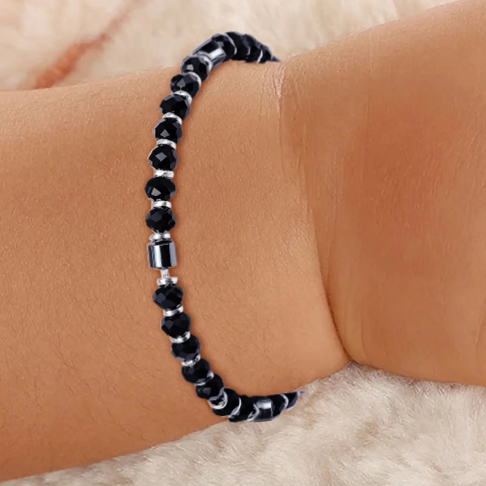 Silver Black Bead Bracelet for Kids