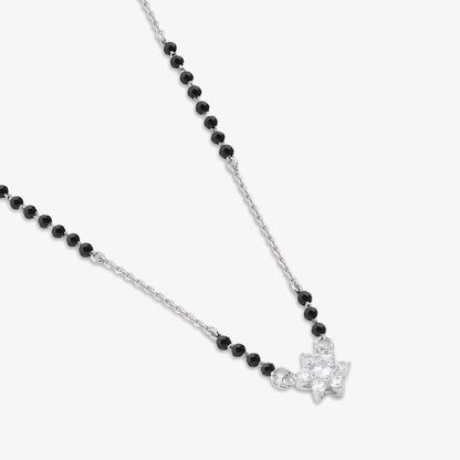 Black Crystal Beaded Floral Design Silver Mangalsutra