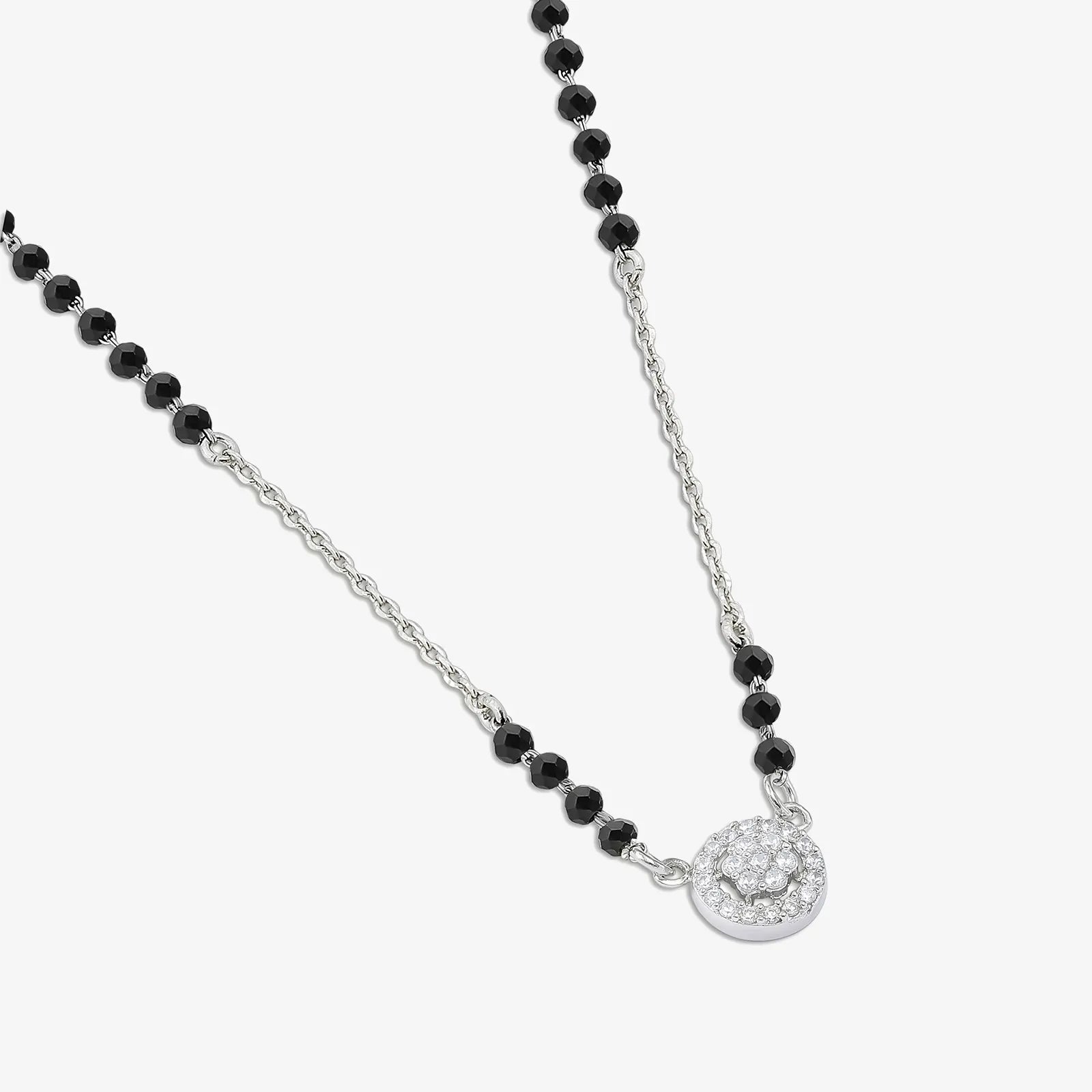 Designer AD Floral Silver Mangalsutra - Tweov Jewels