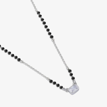 AD Studded Rectangle Solitaire Silver Mangalsutra