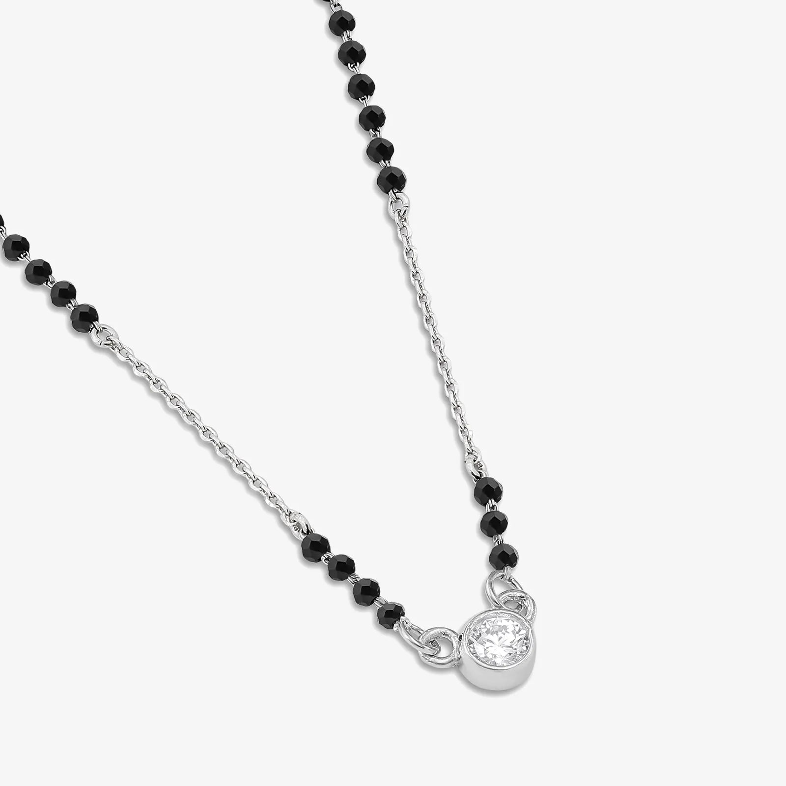 AD Studded Round Solitaire Silver Mangalsutra