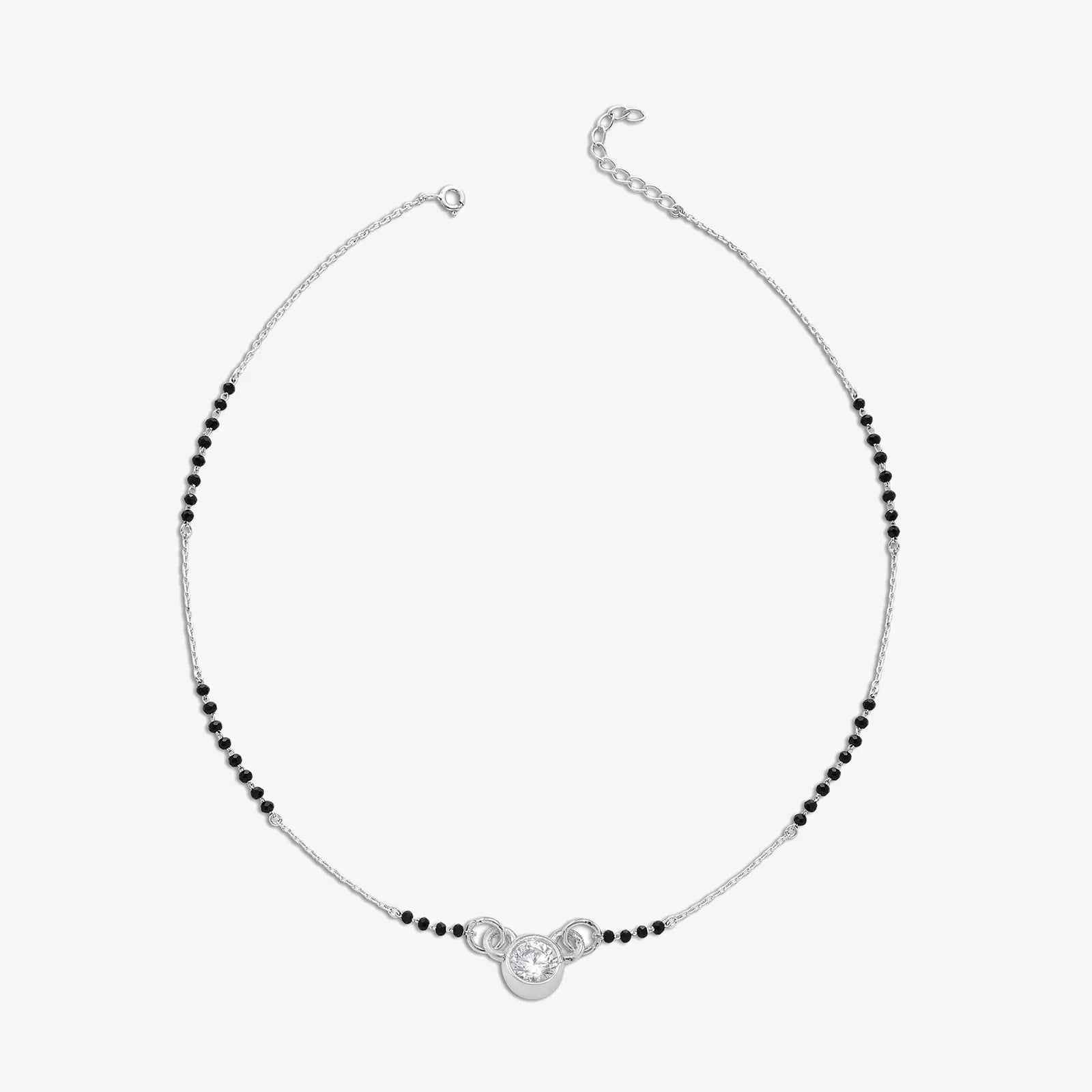 AD Studded Round Solitaire Silver Mangalsutra