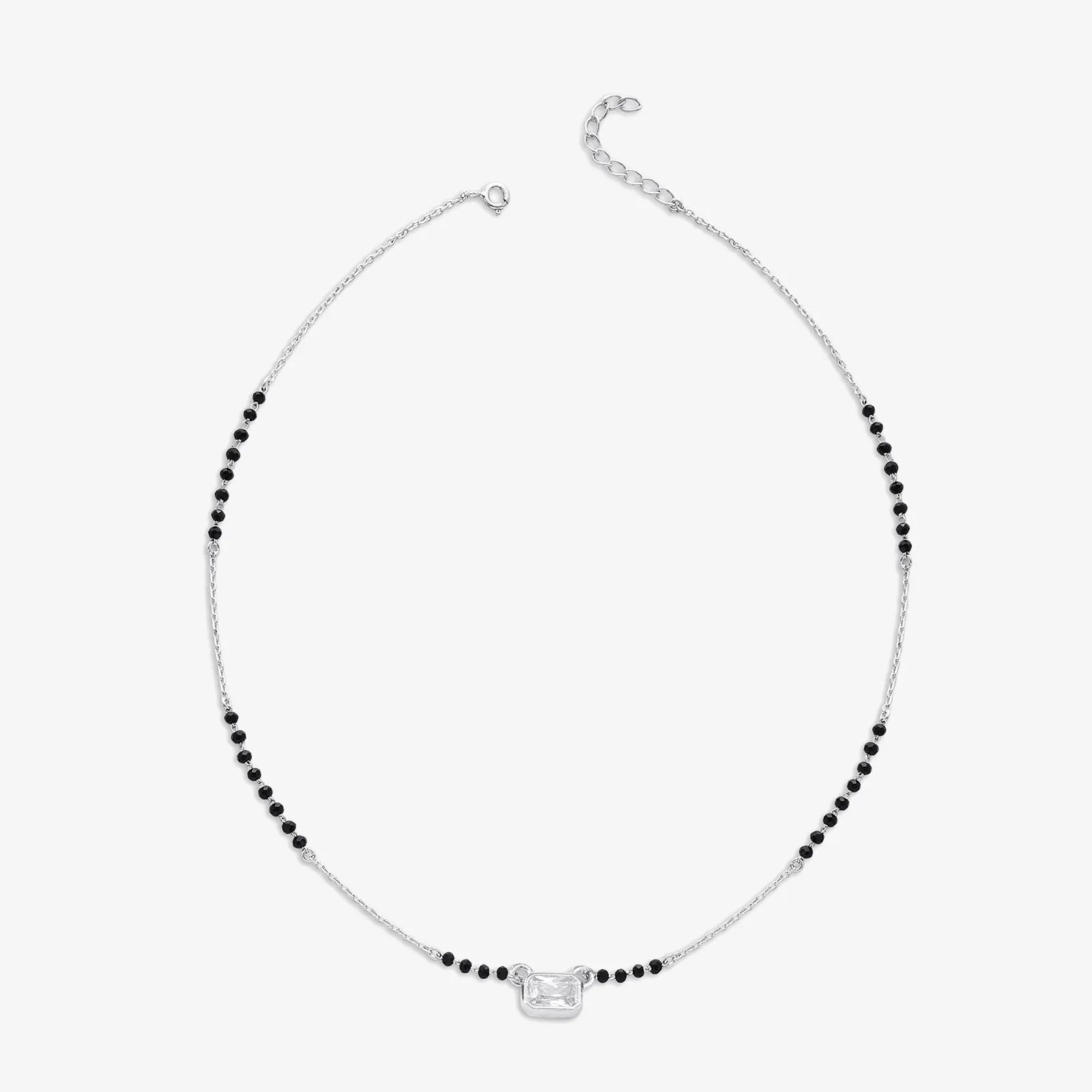 AD Studded Rectangle Solitaire Silver Mangalsutra