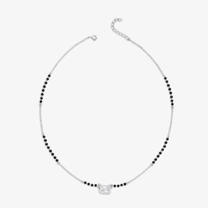 AD Studded Rectangle Solitaire Silver Mangalsutra