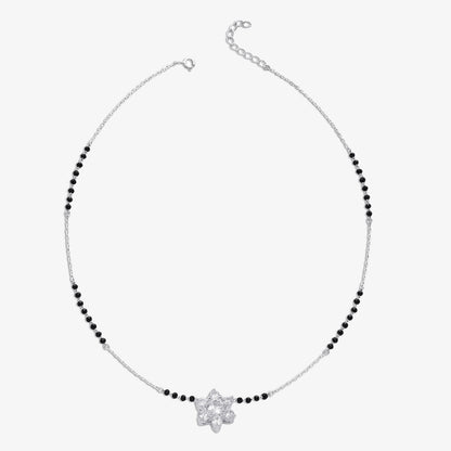 Black Crystal Beaded Floral Design Silver Mangalsutra
