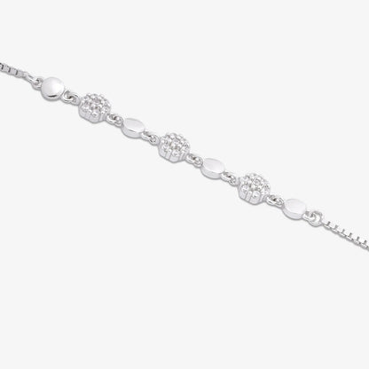 Floral Box Chain Silver Bracelet