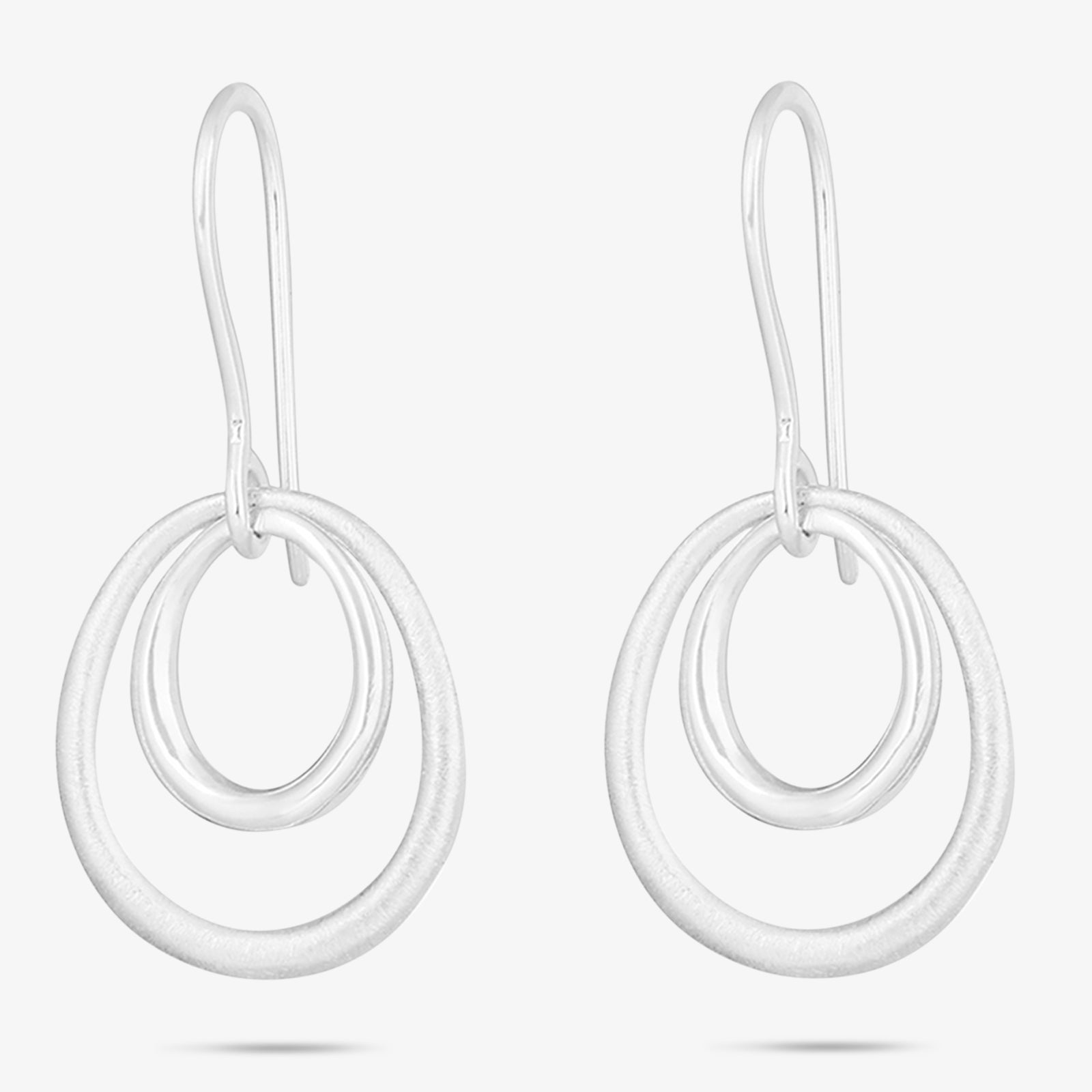 Pure Silver Earrings - Double Ring in Scratch Finish