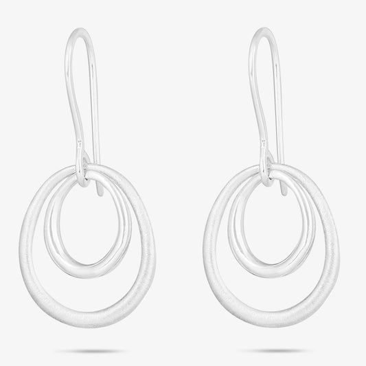 Pure Silver Earrings - Double Ring in Scratch Finish