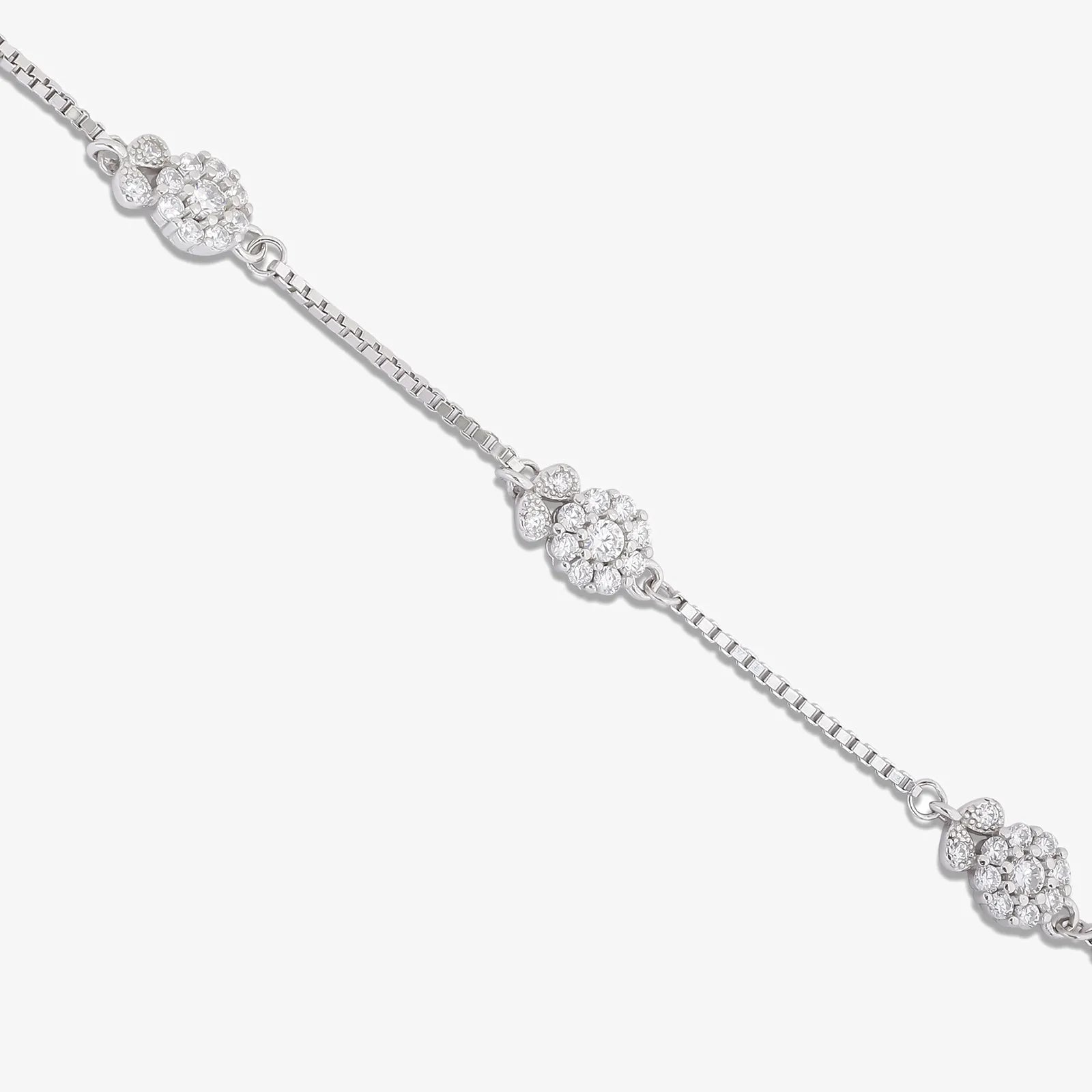 Floral Leaf Design Box Chain Silver Bracelet