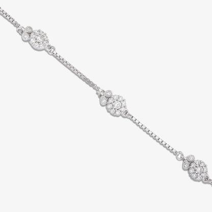 Floral Leaf Design Box Chain Silver Bracelet