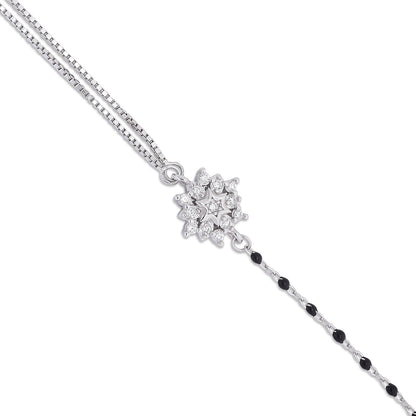 Exquisite Silver Floral Chain Bracelet