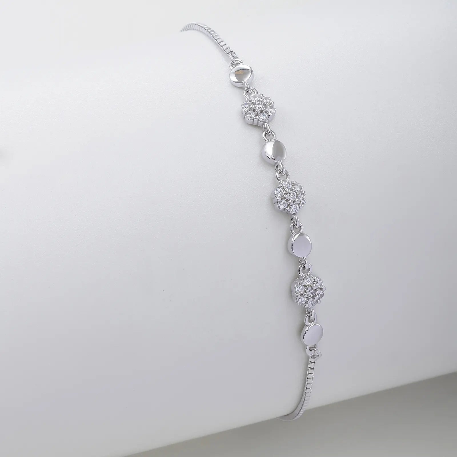 Floral Box Chain Silver Bracelet