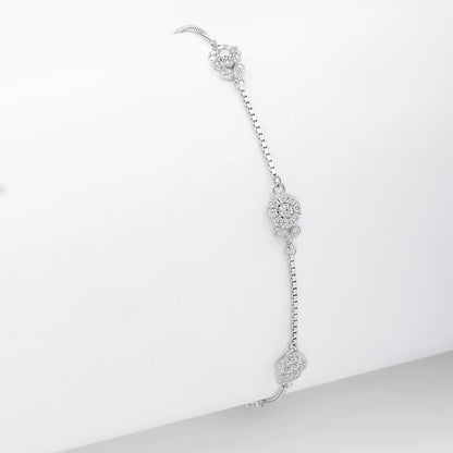 Floral Leaf Design Box Chain Silver Bracelet
