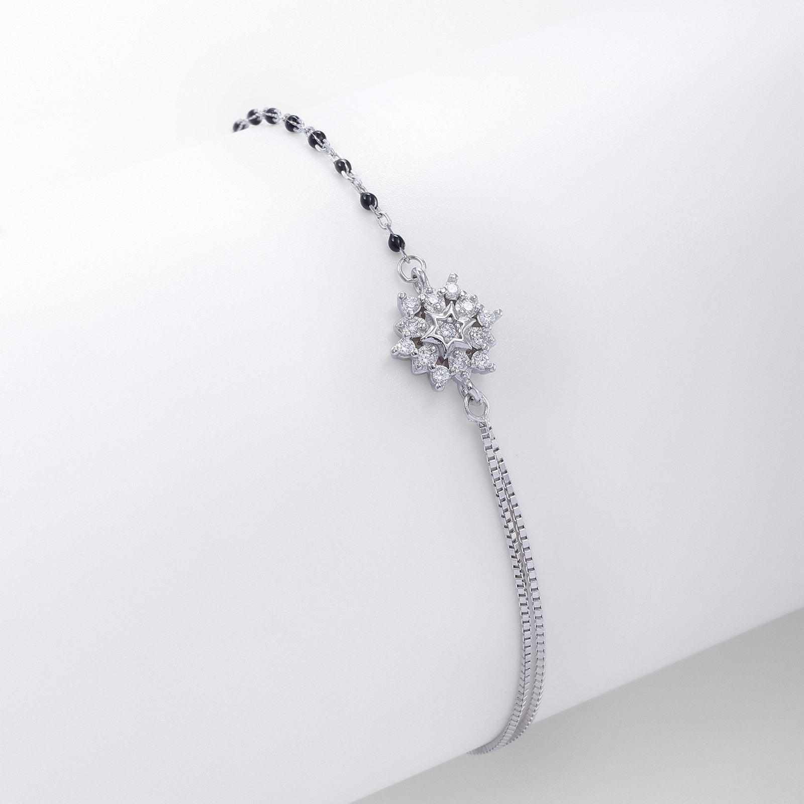 Exquisite Silver Floral Chain Bracelet