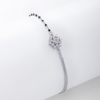 Exquisite Silver Floral Chain Bracelet