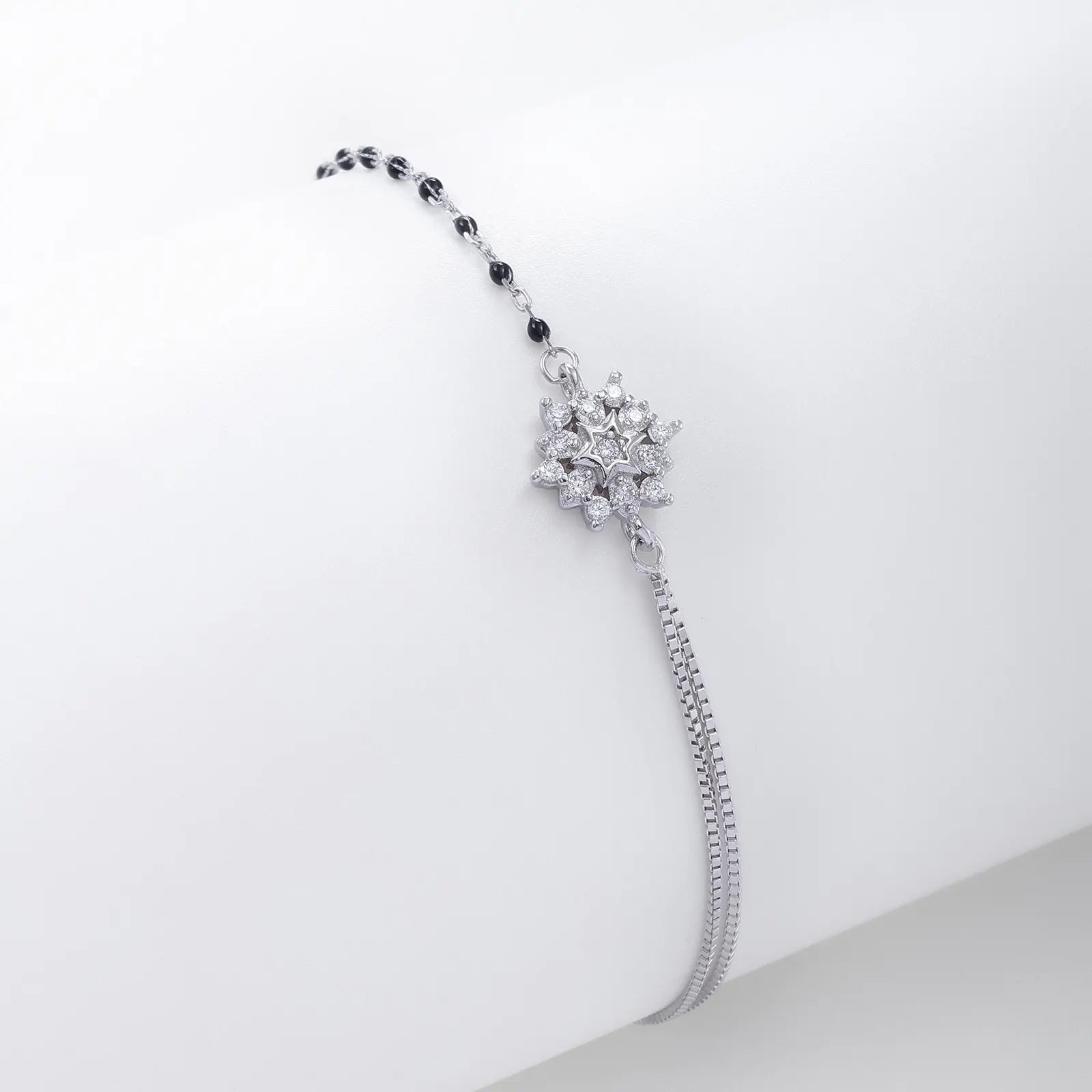 Exquisite Silver Floral Chain Bracelet