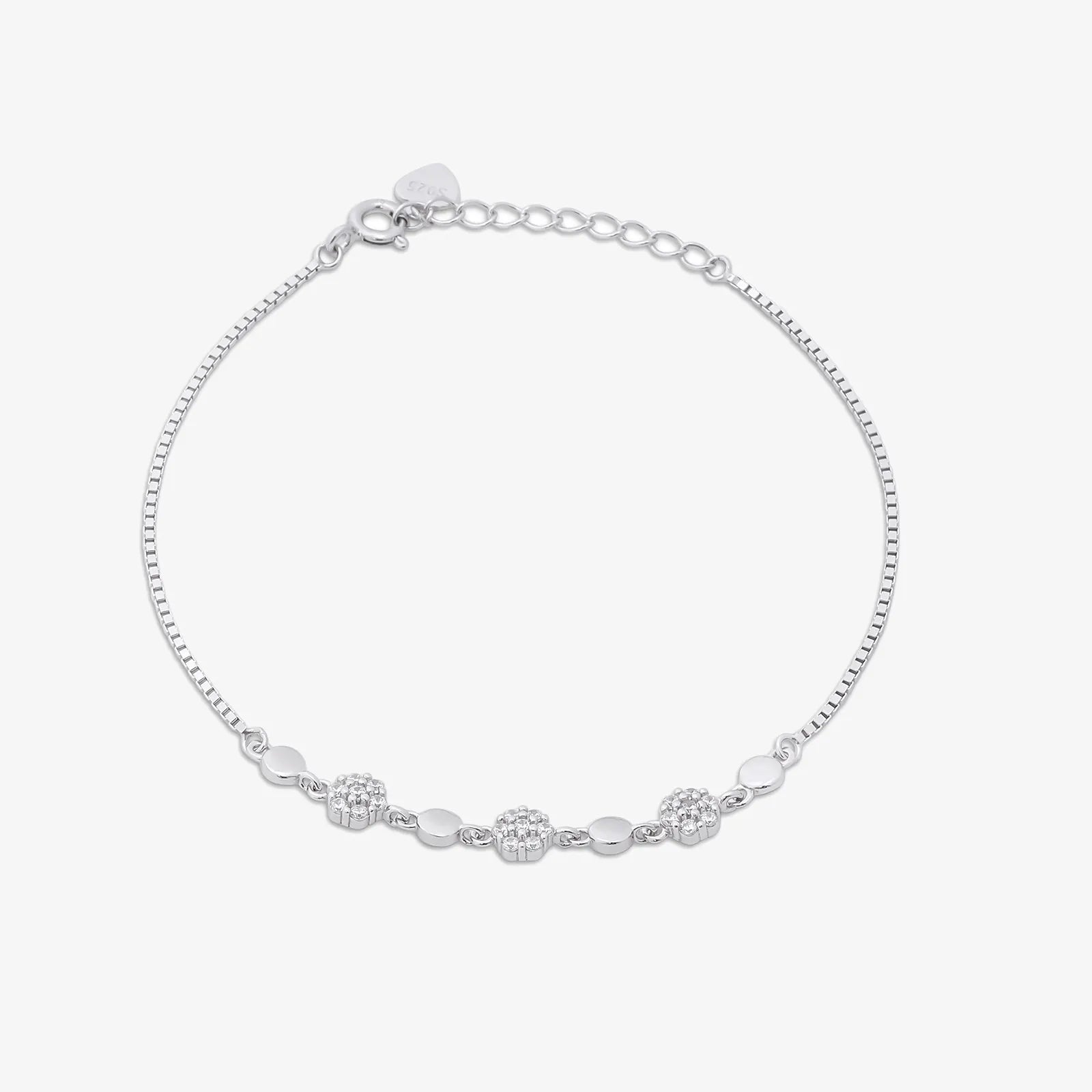 Floral Box Chain Silver Bracelet