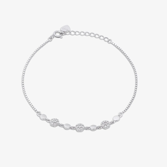 Floral Box Chain Silver Bracelet