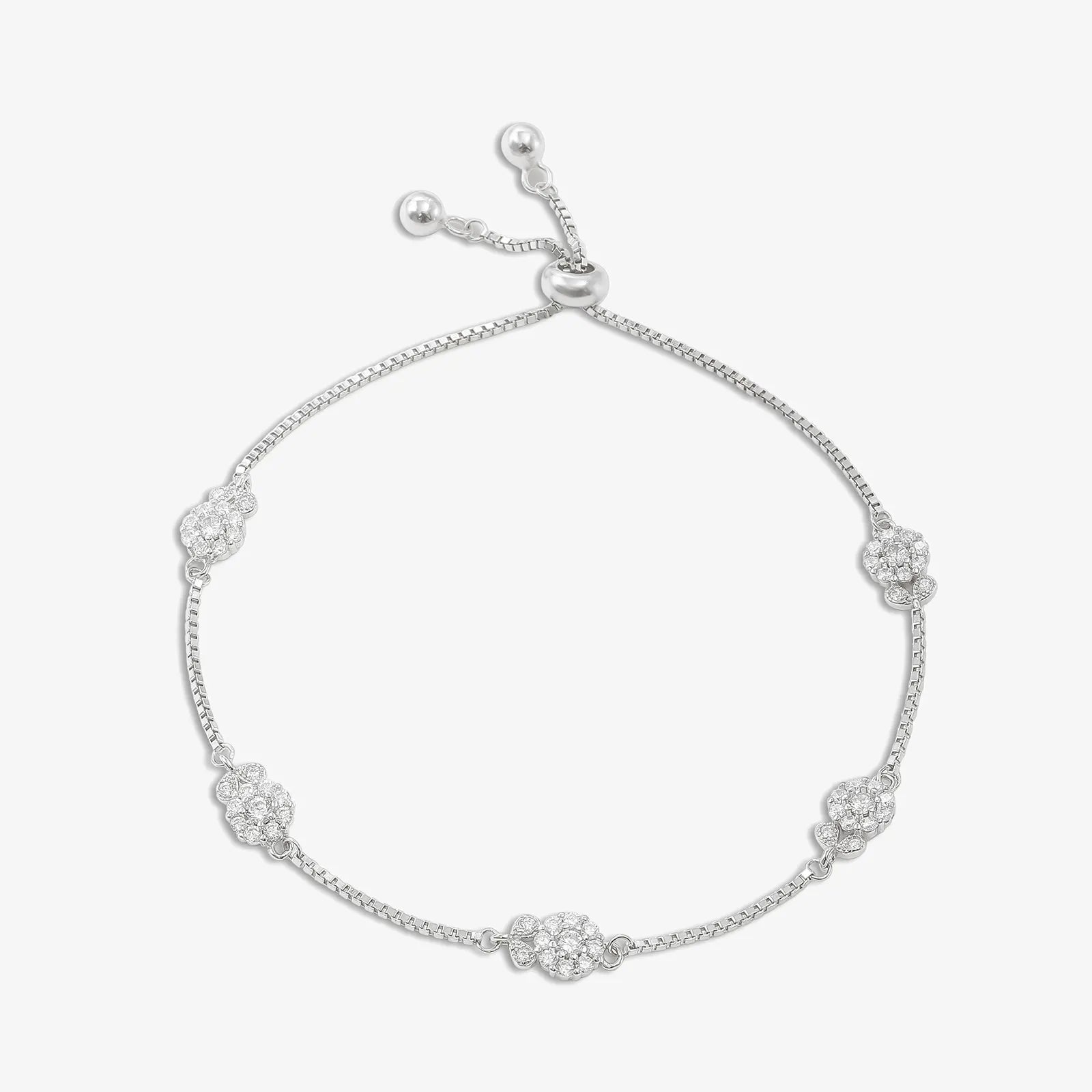 Floral Leaf Design Box Chain Silver Bracelet
