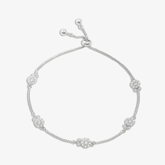 Floral Leaf Design Box Chain Silver Bracelet