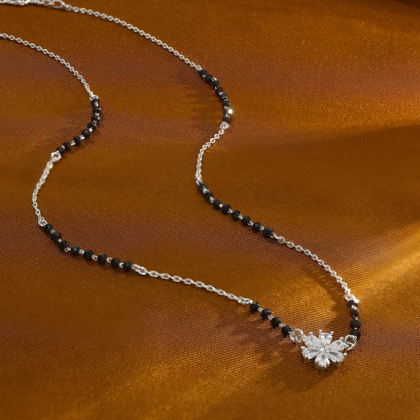 Floral Design Silver Mangalsutra