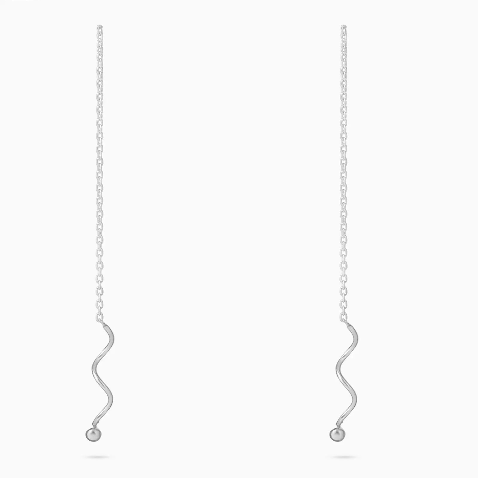 Pure Silver Earrings - Wavy Chain Drop - Tweov Jewels