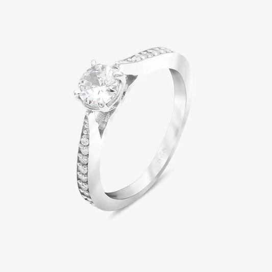 Round Solitaire Silver Ring