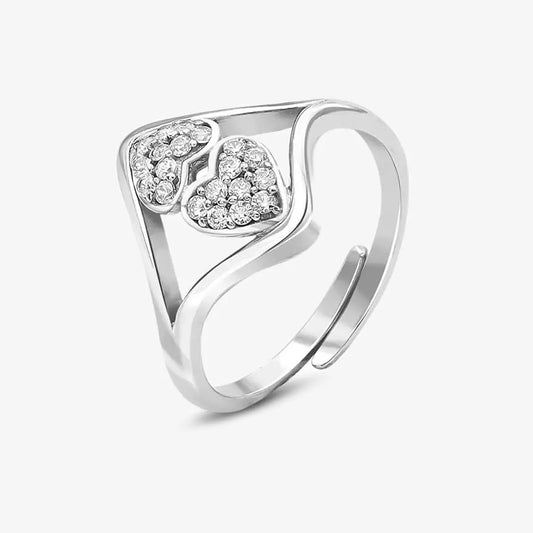 Classic Double Heart Silver Ring