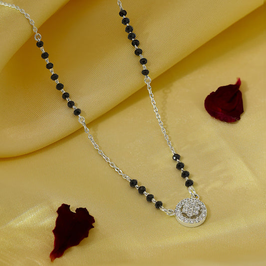 Designer AD Floral Silver Mangalsutra