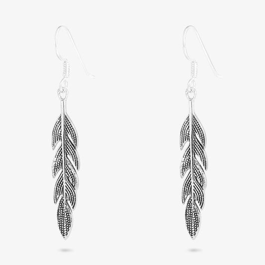 Pure Silver Earrings - Oxidized Leaf Model