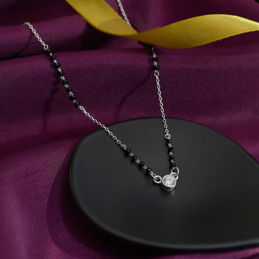 AD Studded Round Solitaire Silver Mangalsutra