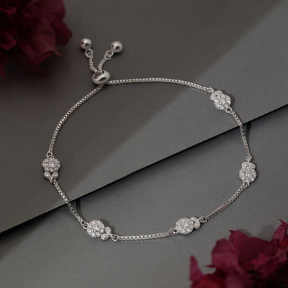 Floral Leaf Design Box Chain Silver Bracelet