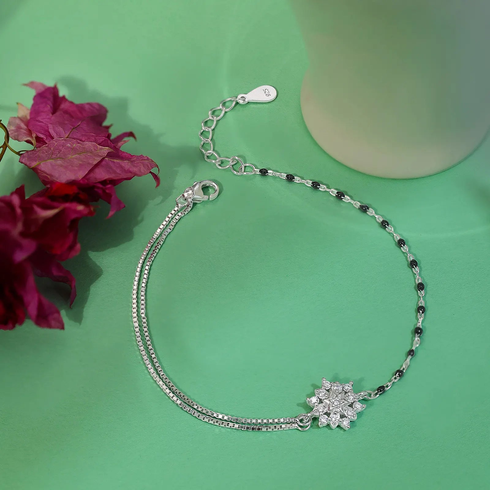 Exquisite Silver Floral Chain Bracelet