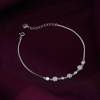 Floral Box Chain Silver Bracelet