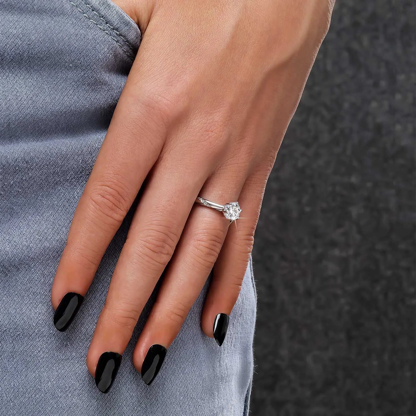 Round Solitaire Diamond Silver Ring