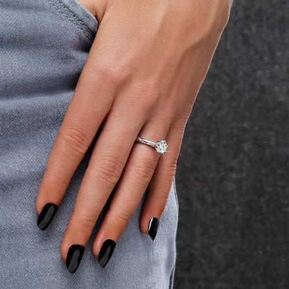 Round Solitaire Diamond Silver Ring