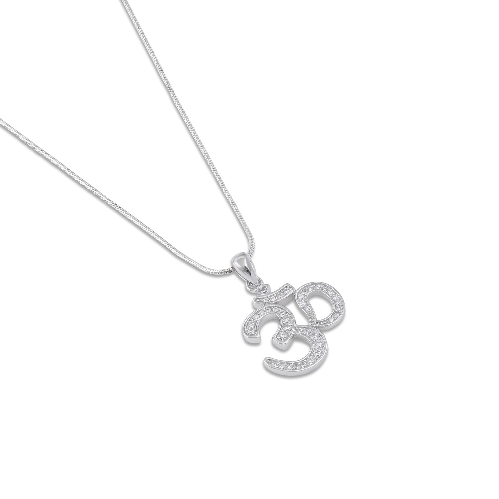 CZ Studded Silver Om Pendant Chain - Tweov Jewels