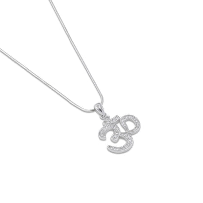 CZ Studded Silver Om Pendant Chain - Tweov Jewels