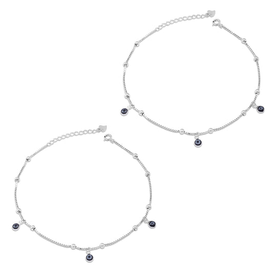 Evil Eye Silver Snake Chain Anklet - Tweov Jewels
