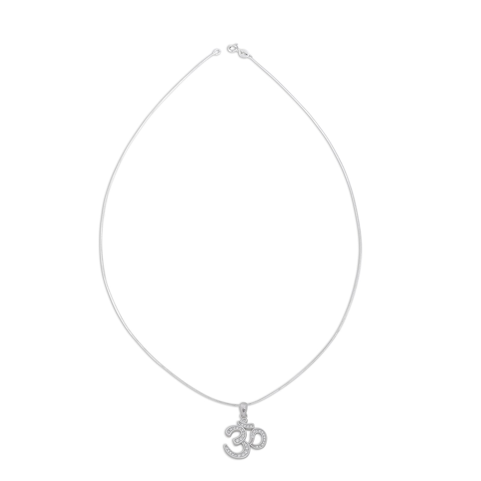 CZ Studded Silver Om Pendant Chain - Tweov Jewels