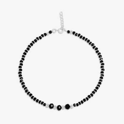 Black Crystal Beaded Silver Anklet