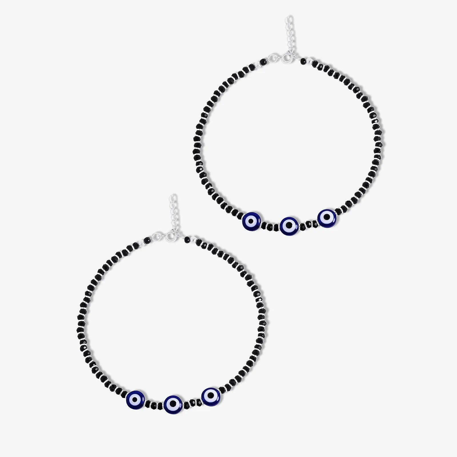 Nazariya Evil Eye Black Beads Silver Anklet